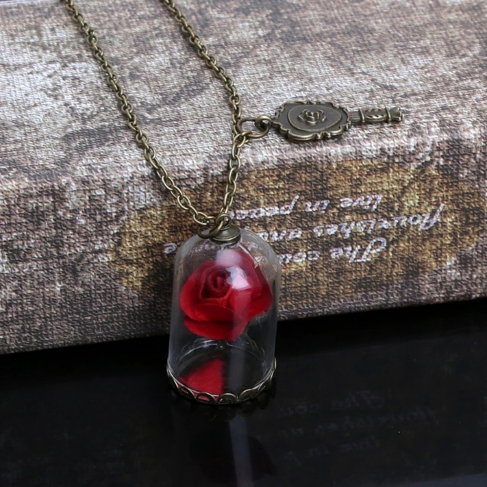 New Beauty and The Beast Rose Necklace